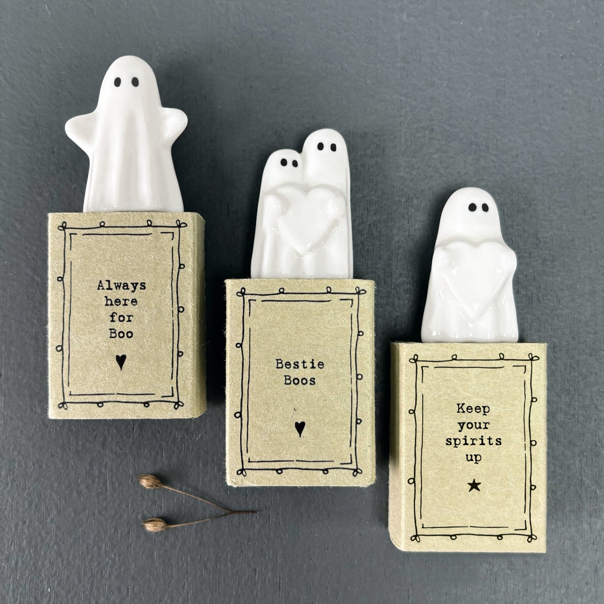 East of India Matchbox - Ceramic Ornament - Keep Your Spirits Up (Ghost)