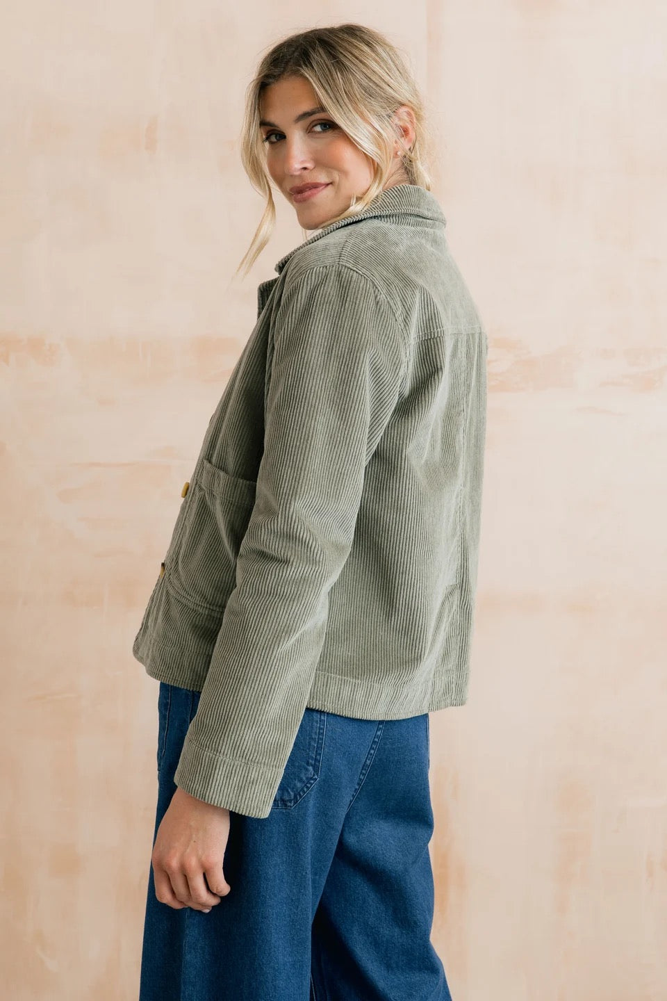 Ash - Plain Jumbo Pincord Jacket - Sage Green - Lily &amp; Me