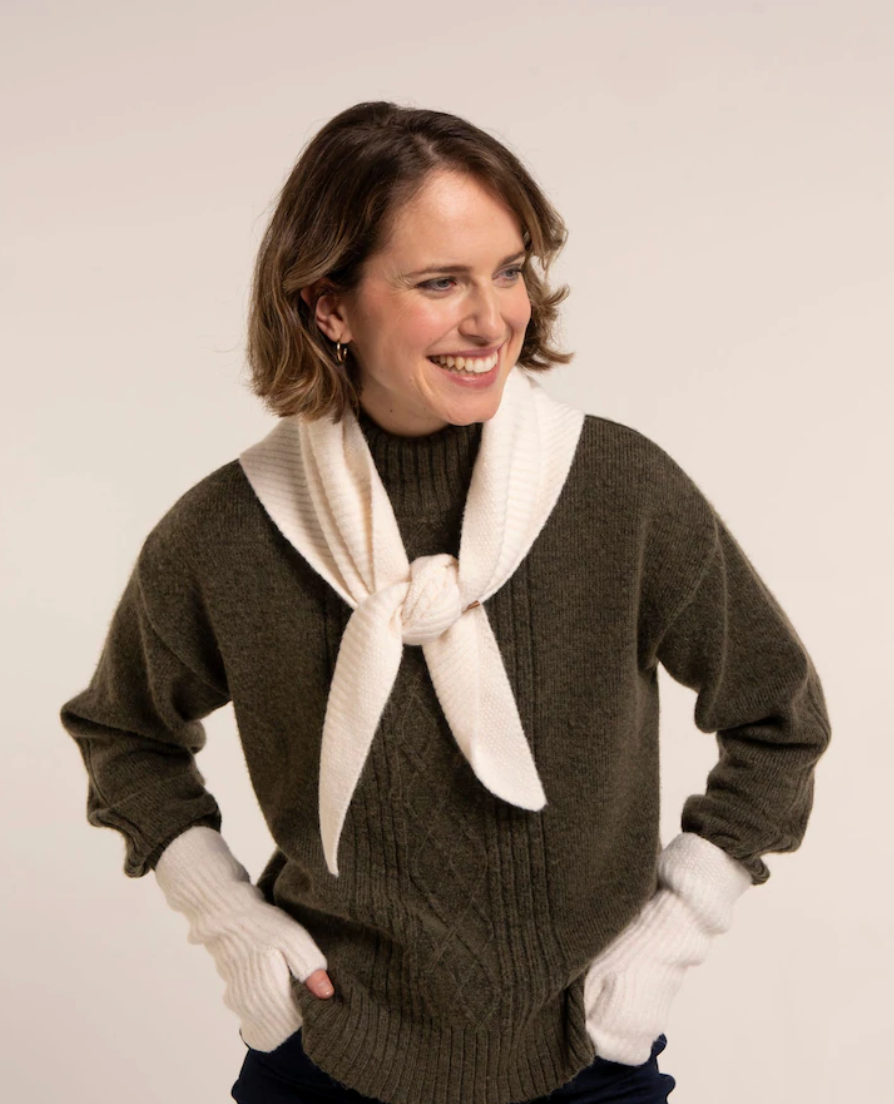Brakeburn - Stellar Pointelle Rib Knitted - Triangle Scarf - Cream