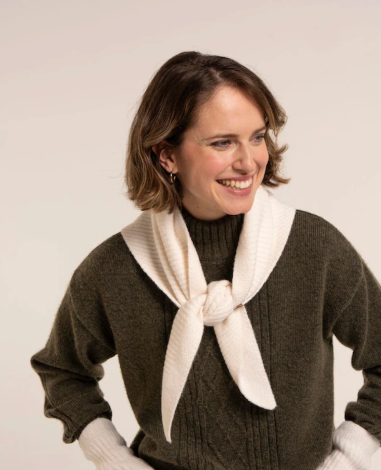 Brakeburn - Stellar Pointelle Rib Knitted - Triangle Scarf - Cream