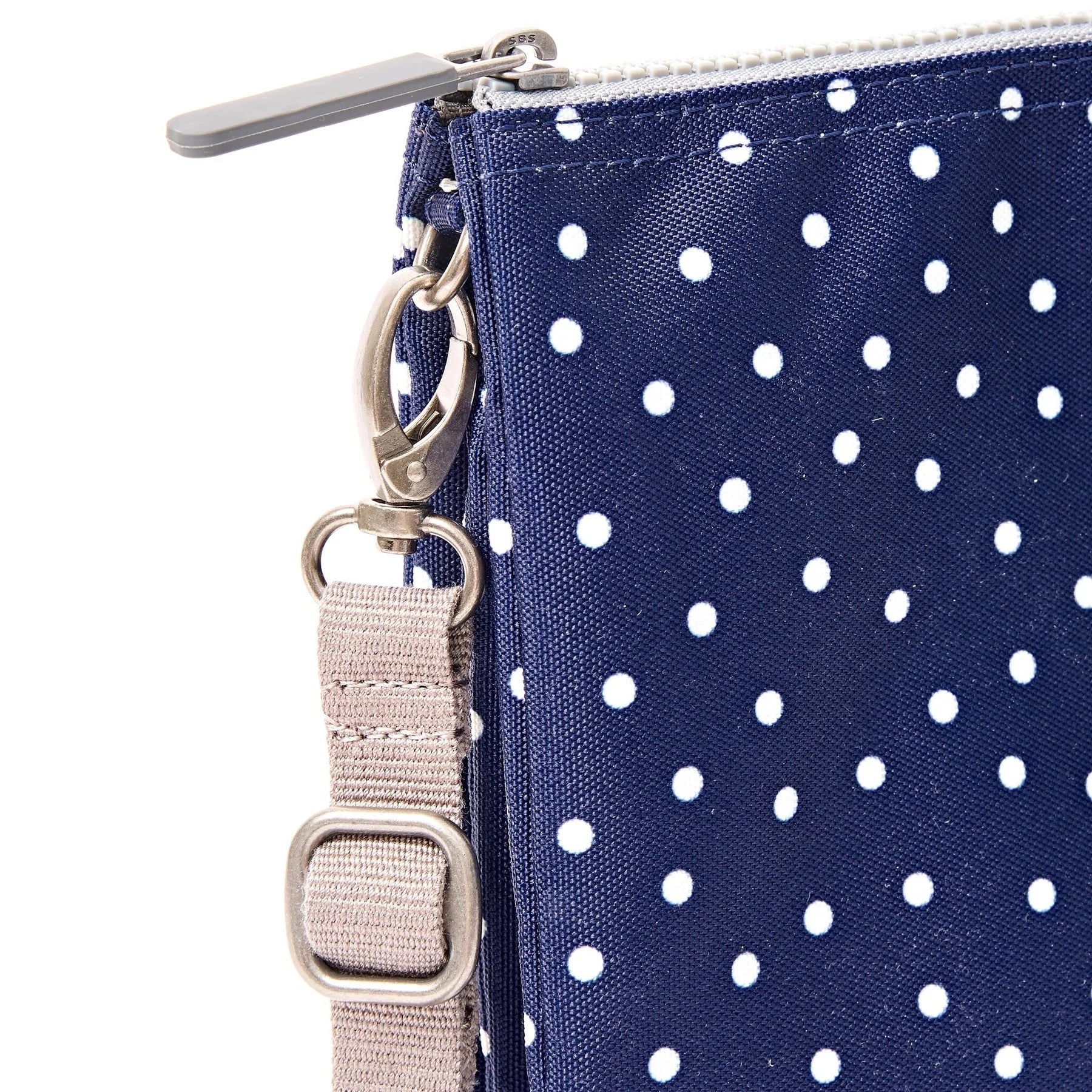 Roka Carnaby XL Crossbody-Recycled Canvas - Navy Polka Dot