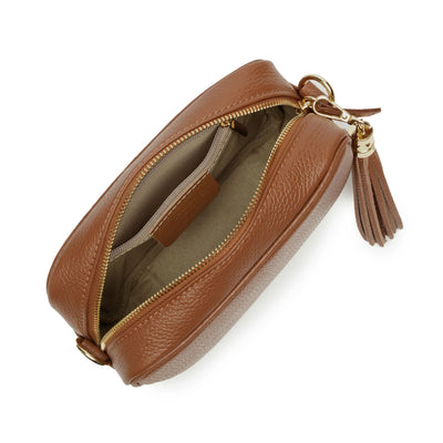 Elie Beaumont Designer Leather Crossbody Bag - Dark Tan (GOLD Fittings)