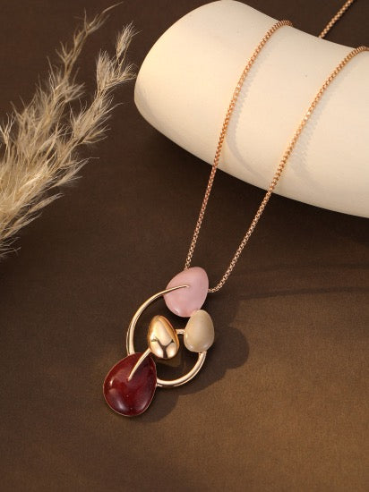 Gracee Jewellery - Enamel Burgundy &amp; Pink Glitter Pendant Necklace - Gold
