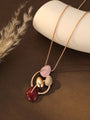 Gracee Jewellery - Enamel Burgundy & Pink Glitter Pendant Necklace - Gold