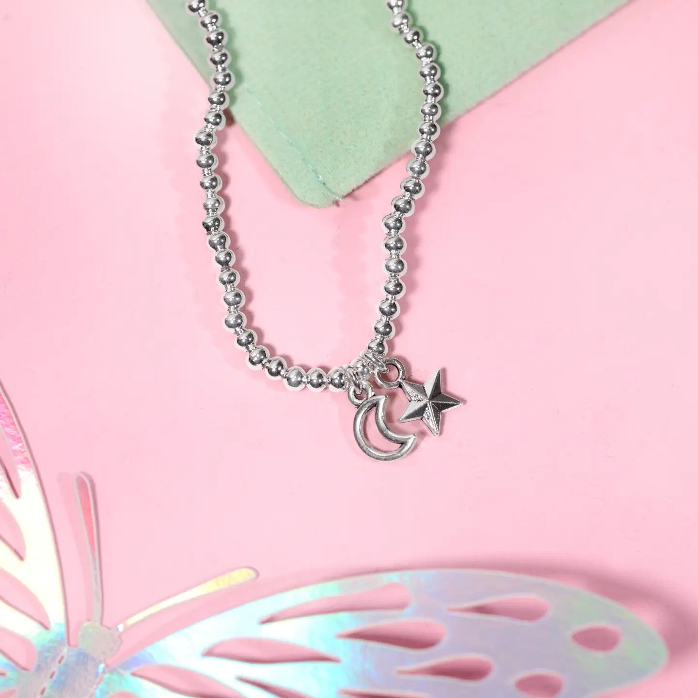 Letterbox Love - I Love You to Moon &amp; Back - Moon &amp; Star - CHILDREN'S - Silver Plated Stretch Bracelet