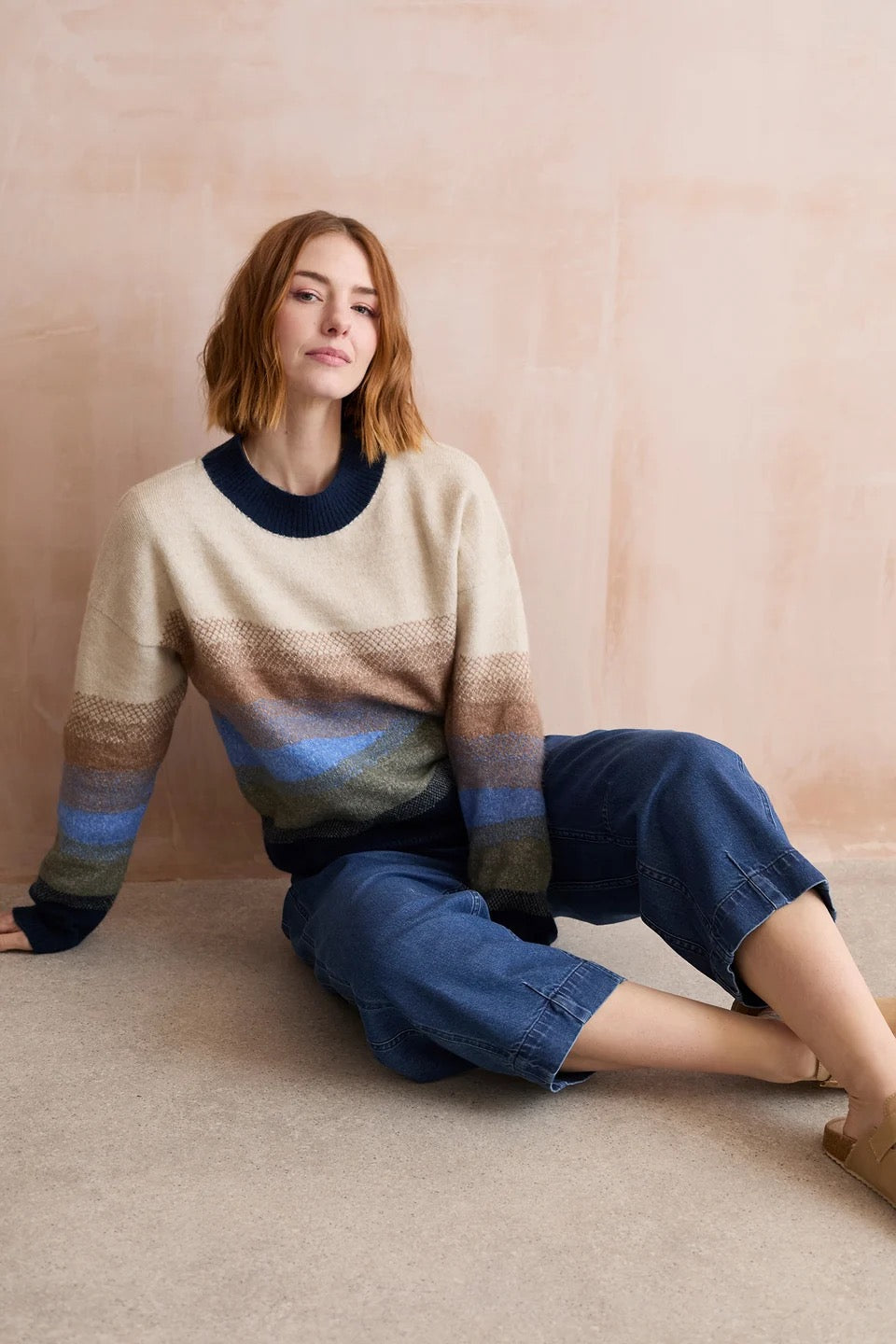 Artist - Jumper Colour Block Knit Jumper - Oatmeal/Blue - Lily &amp; Me