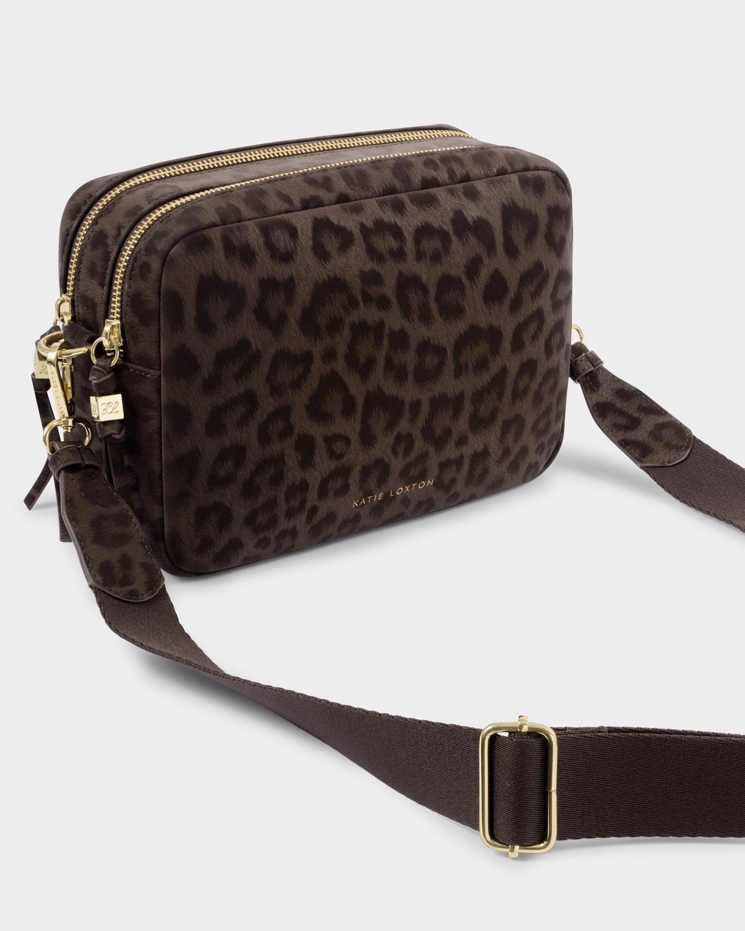 Katie Loxton - Lottie - Large Double Zip Crossbody Bag - Chocolate Leopard