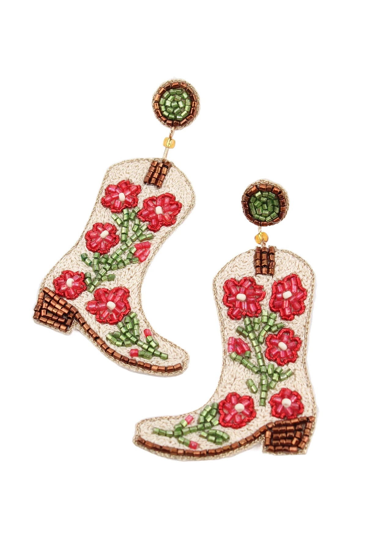 Cream Cowgirl Boots - Beaded Statement Dangly Earrings - My Doris
