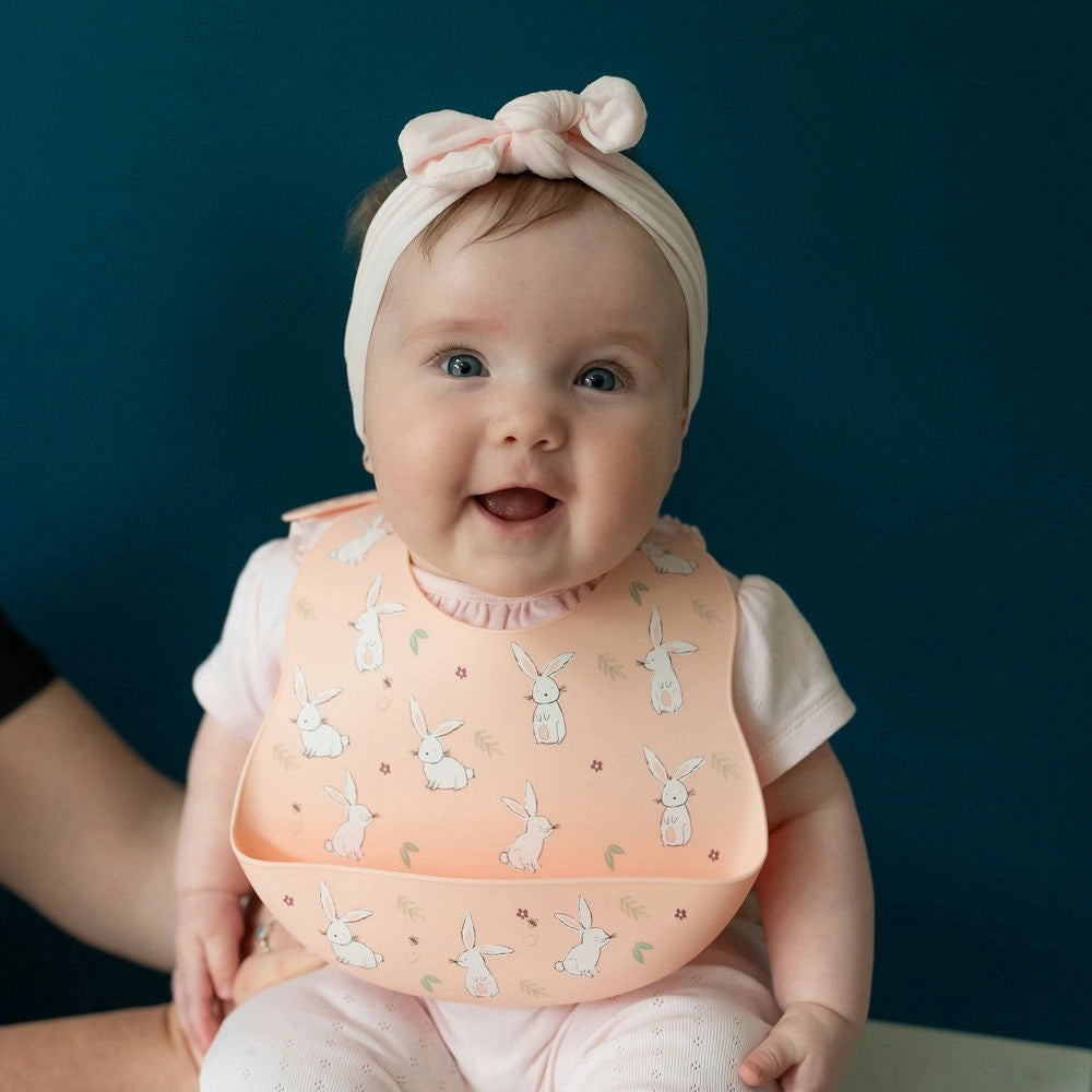 Ziggle Bunnies Catch It Silicone Feeding Bib - Pink
