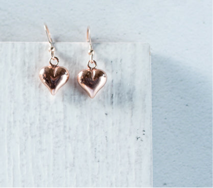 Jolu Jewellery Rose Gold Puff Heart Earrings