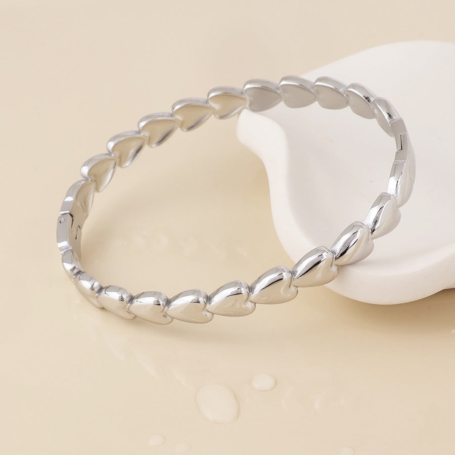 POM WATERPROOF - Unity Stainless Steel Hearts Bangle - Silver