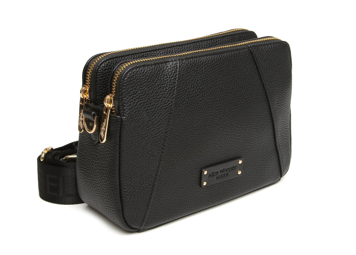 Alice Wheeler - Black - Kensington Double Zip Crossbody Bag