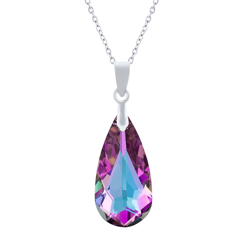 Byzantium Swarovski Crystal Large Classic Pendant Necklace - Teardrop - Vitral Light