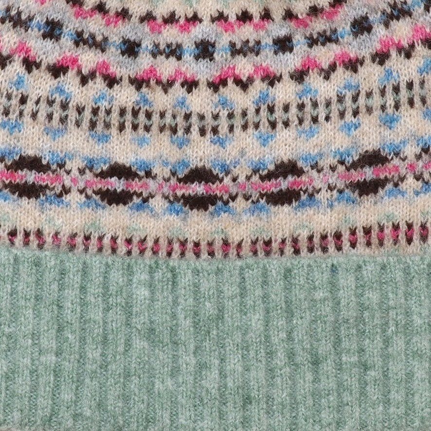 POM - Iris - Patterned Knit Cosy Bobble Hat - Oatmeal/Mint