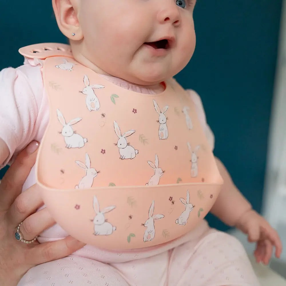 Ziggle Bunnies Catch It Silicone Feeding Bib - Pink