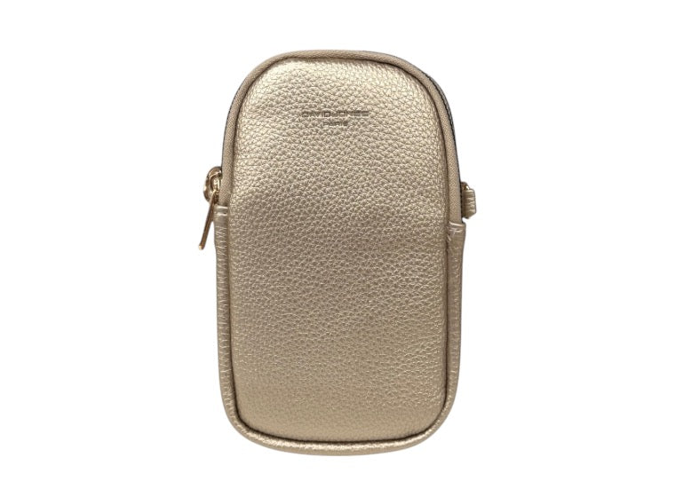 David Jones (CM6814A) - Double Zip Faux Leather Phone Crossbody Bag - Gold