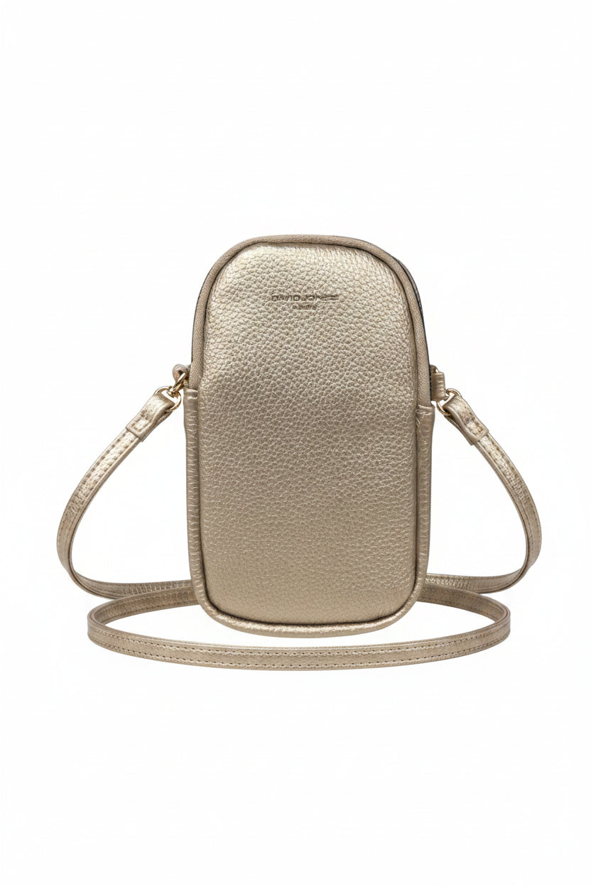 David Jones (CM6814A) - Double Zip Faux Leather Phone Crossbody Bag - Gold
