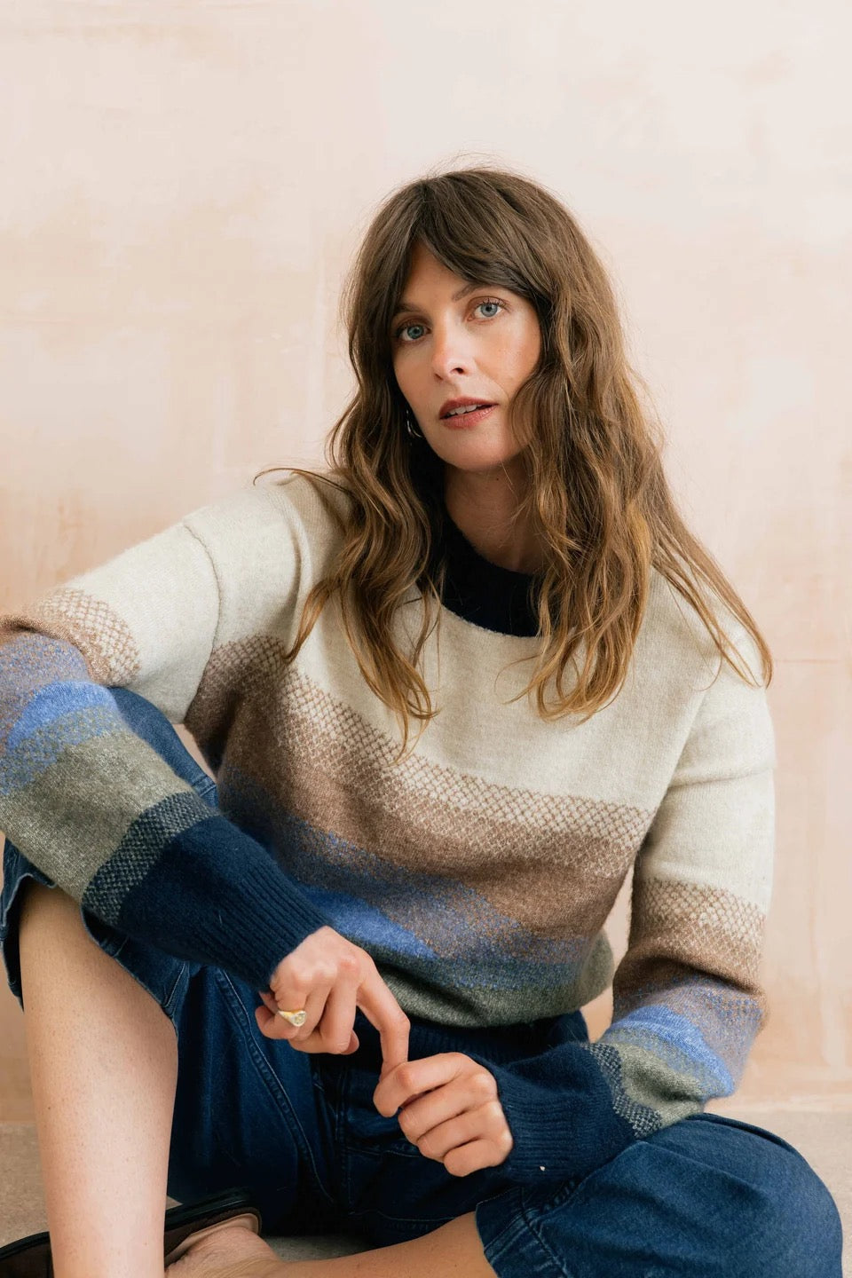 Artist - Jumper Colour Block Knit Jumper - Oatmeal/Blue - Lily &amp; Me
