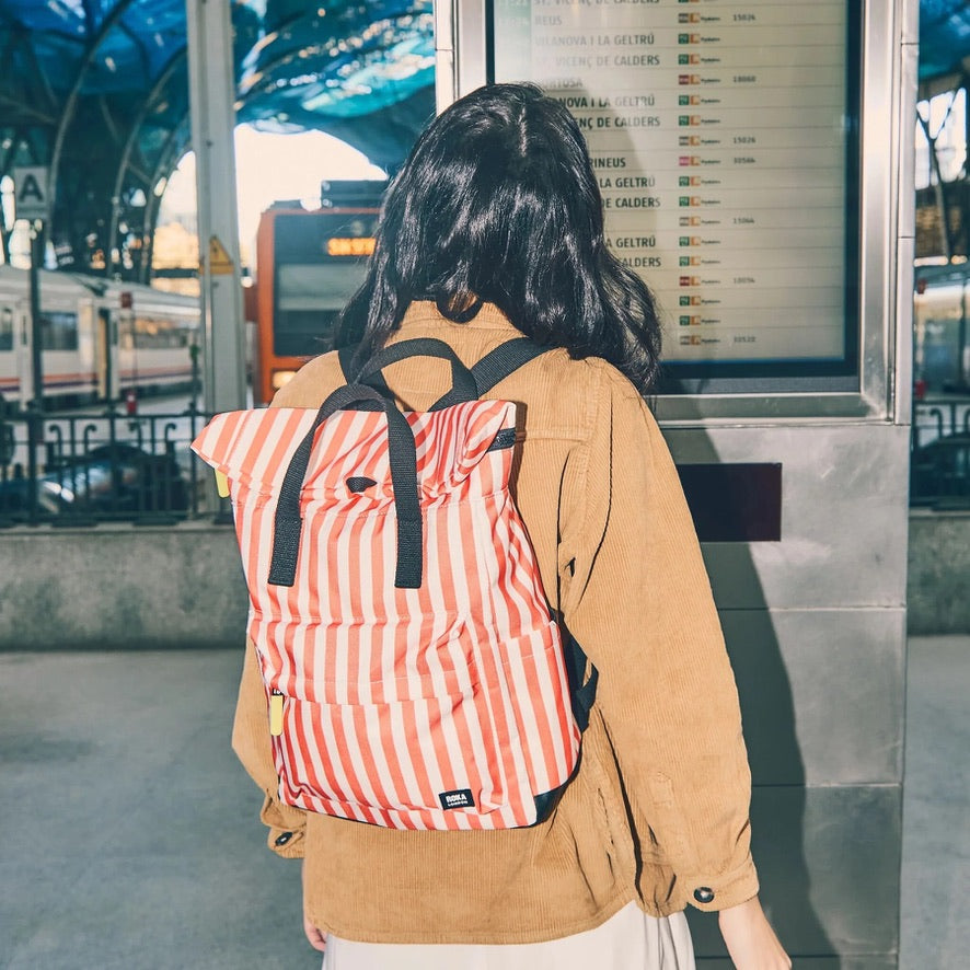 Roka Canfield Recycled Canvas - Medium Backpack - Coral Stripe