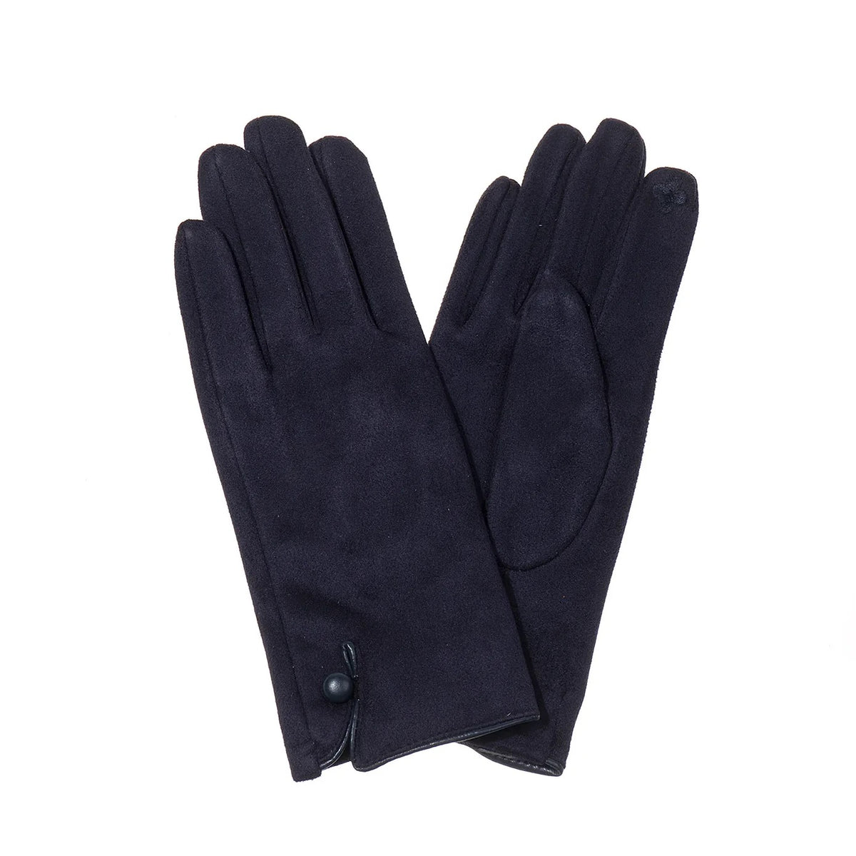 Park Lane Navy - Single Button Detail Faux Suede -  Ladies Gloves