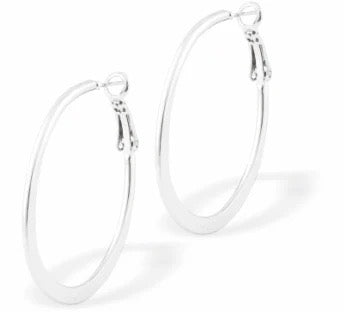 Byzantium - Flat Oval Hoop Earrings - Rhodium Silver