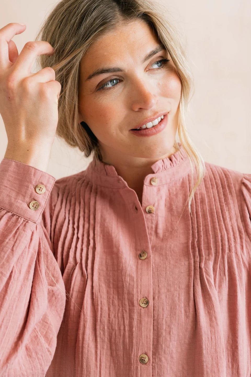 Flora Organic Cotton Plain Pintuck Blouse - Antique Pink - Lily &amp; Me