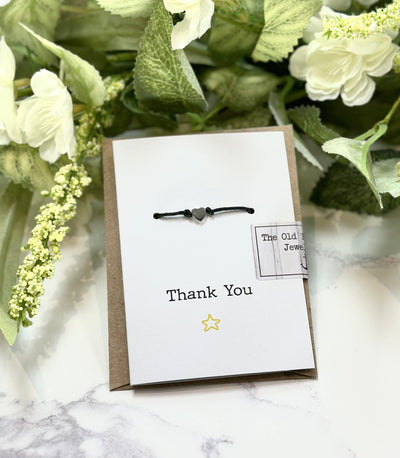Thank You - Heart/Star Black Cord Wish Bracelet
