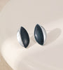 Gracee Jewellery - Charcoal Black Glitter & Silver Pointed Oval Enamel - Statement Stud Earrings - Silver