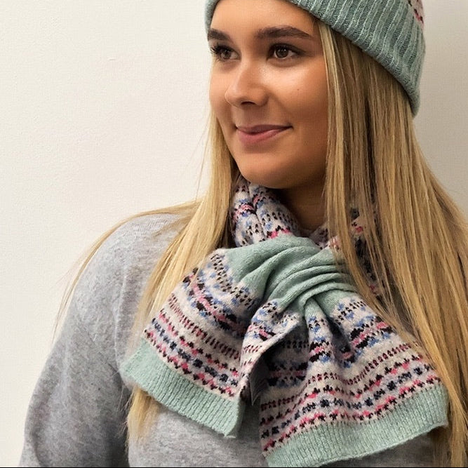 POM - Iris - Patterned Knit Pull Through Crossover Scarf - Oatmeal/Mint