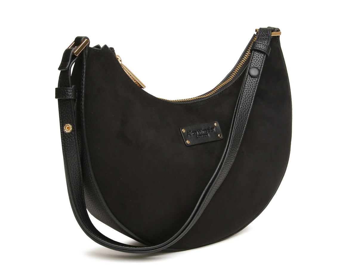 Alice Wheeler - Black Suede - Kensington Shoulder Scoop Handbag