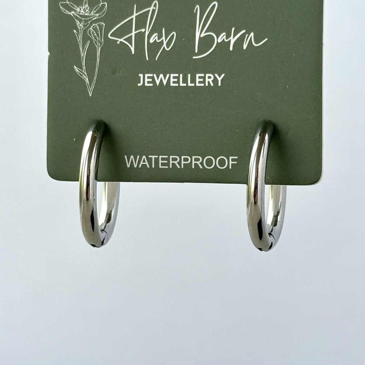 Plain 14mm - Silver Hoop Earrings - Flax Barn Waterproof Jewellery