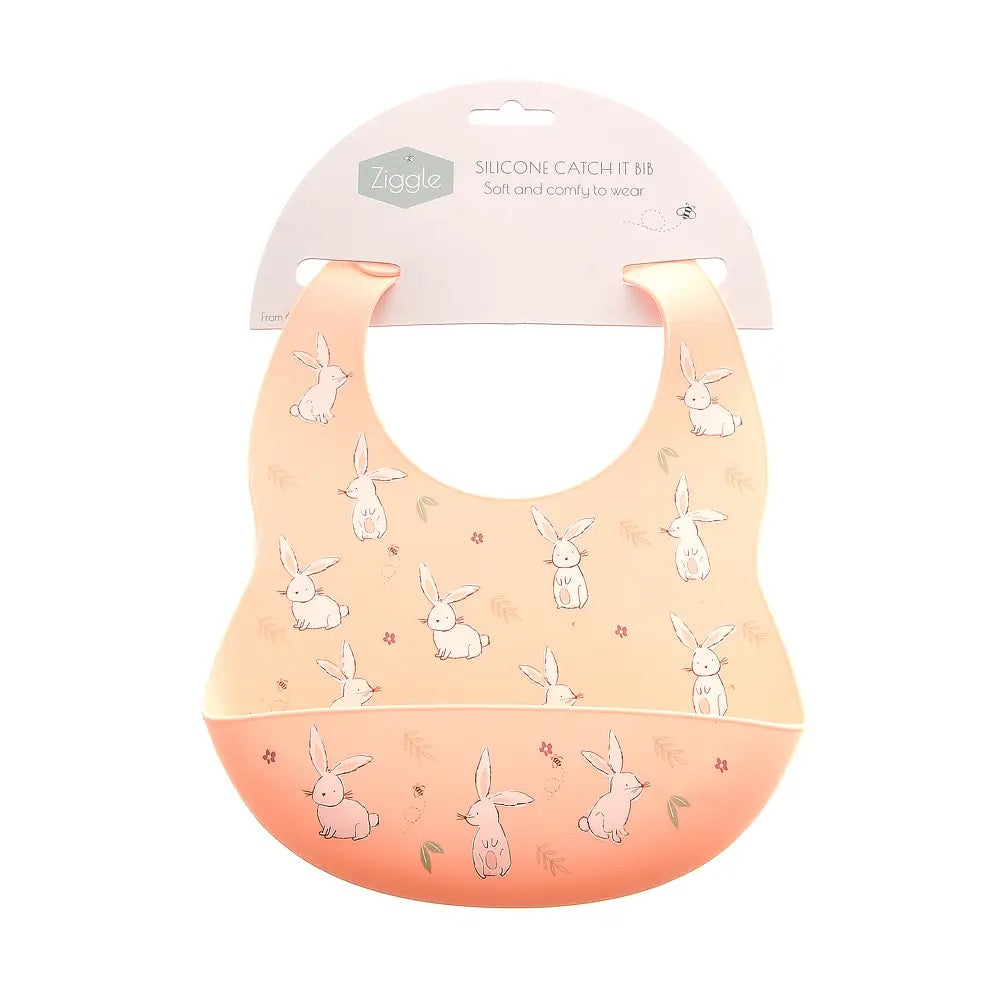 Ziggle Bunnies Catch It Silicone Feeding Bib - Pink
