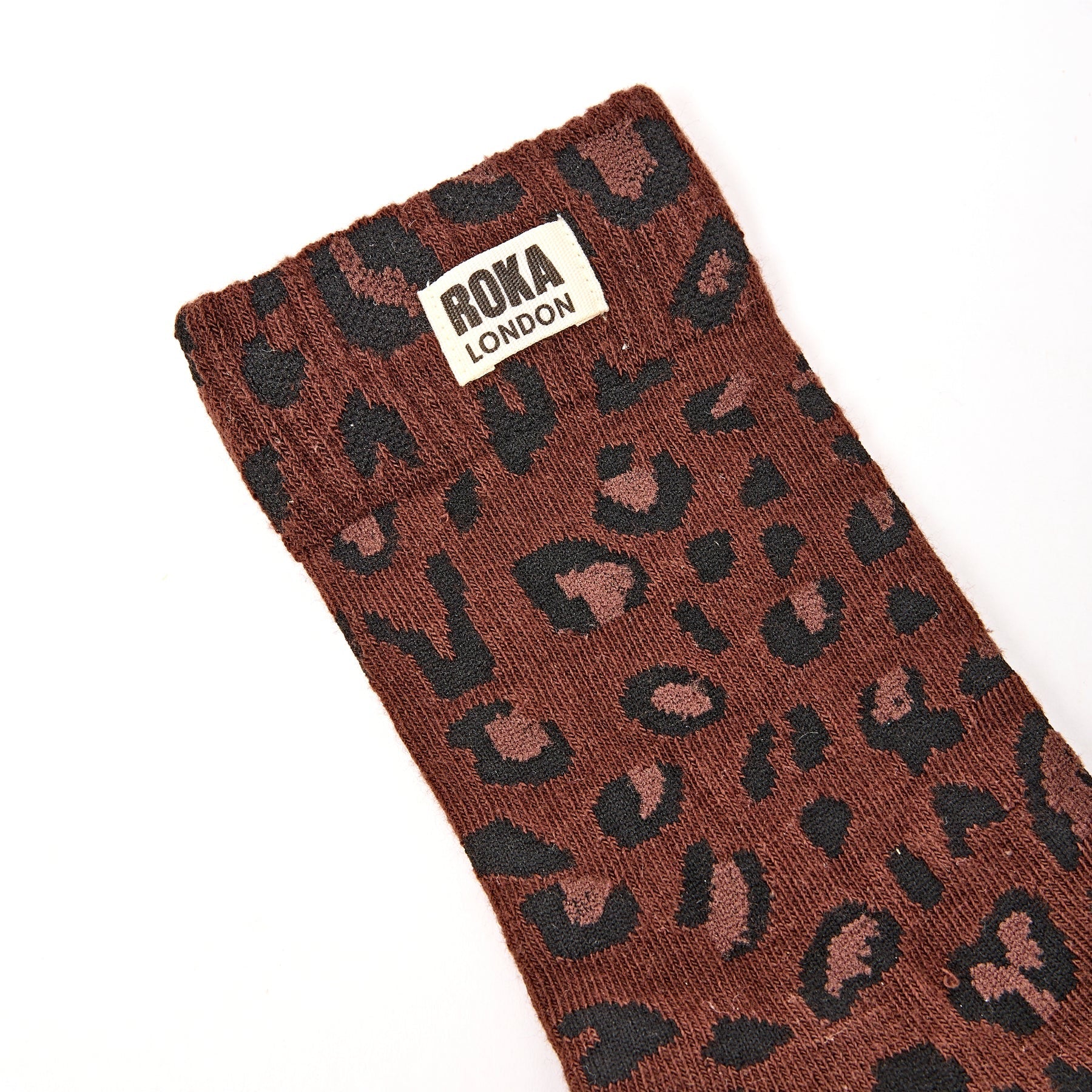 ROKA Wimbledon Ladies Ankle Crew Socks - Mini Leopard - Chocolate