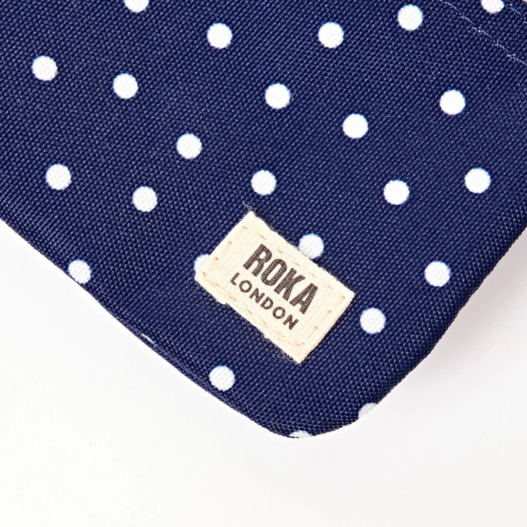 Roka Carnaby Small Wallet - Recycled Canvas - Navy Polka Dot (Limited Edition)