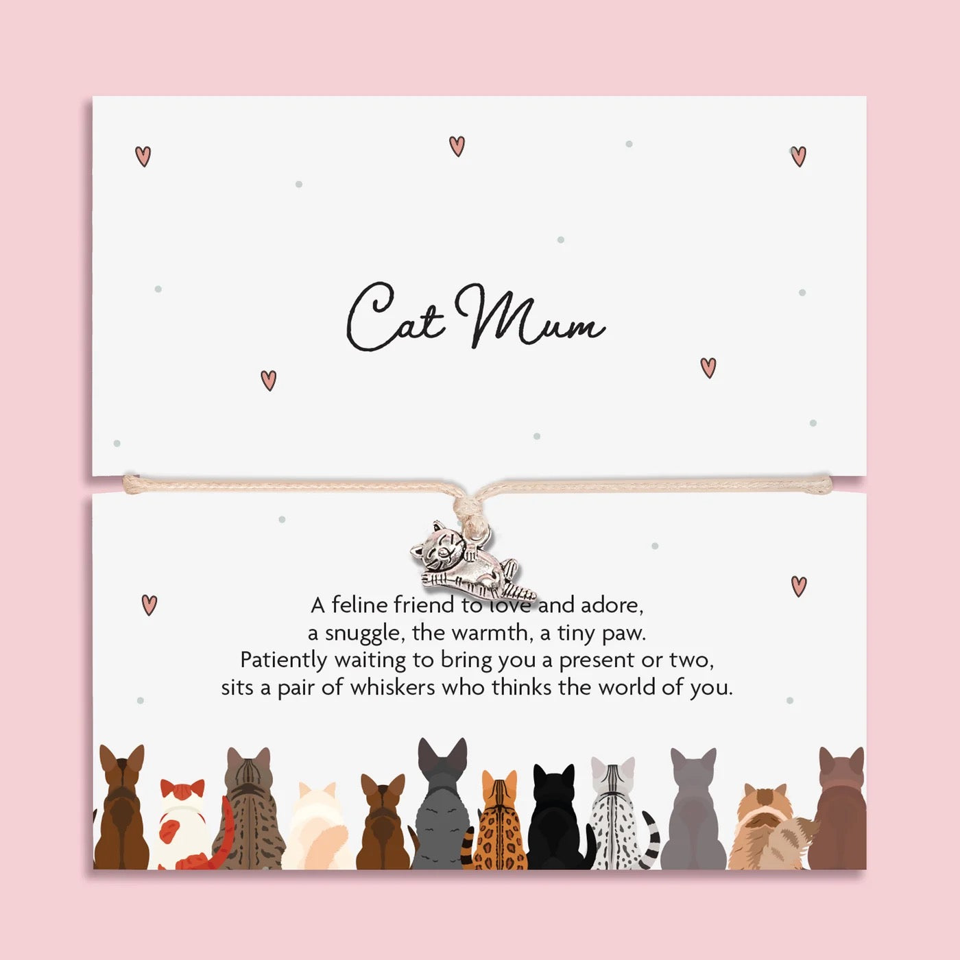 Letterbox Love - Cat Mum - Cat Charm Beige Cord Bracelet