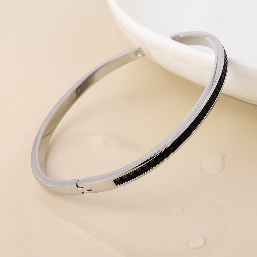 POM WATERPROOF - Elera Stainless Steel Crystal Bangle - Silver/Black