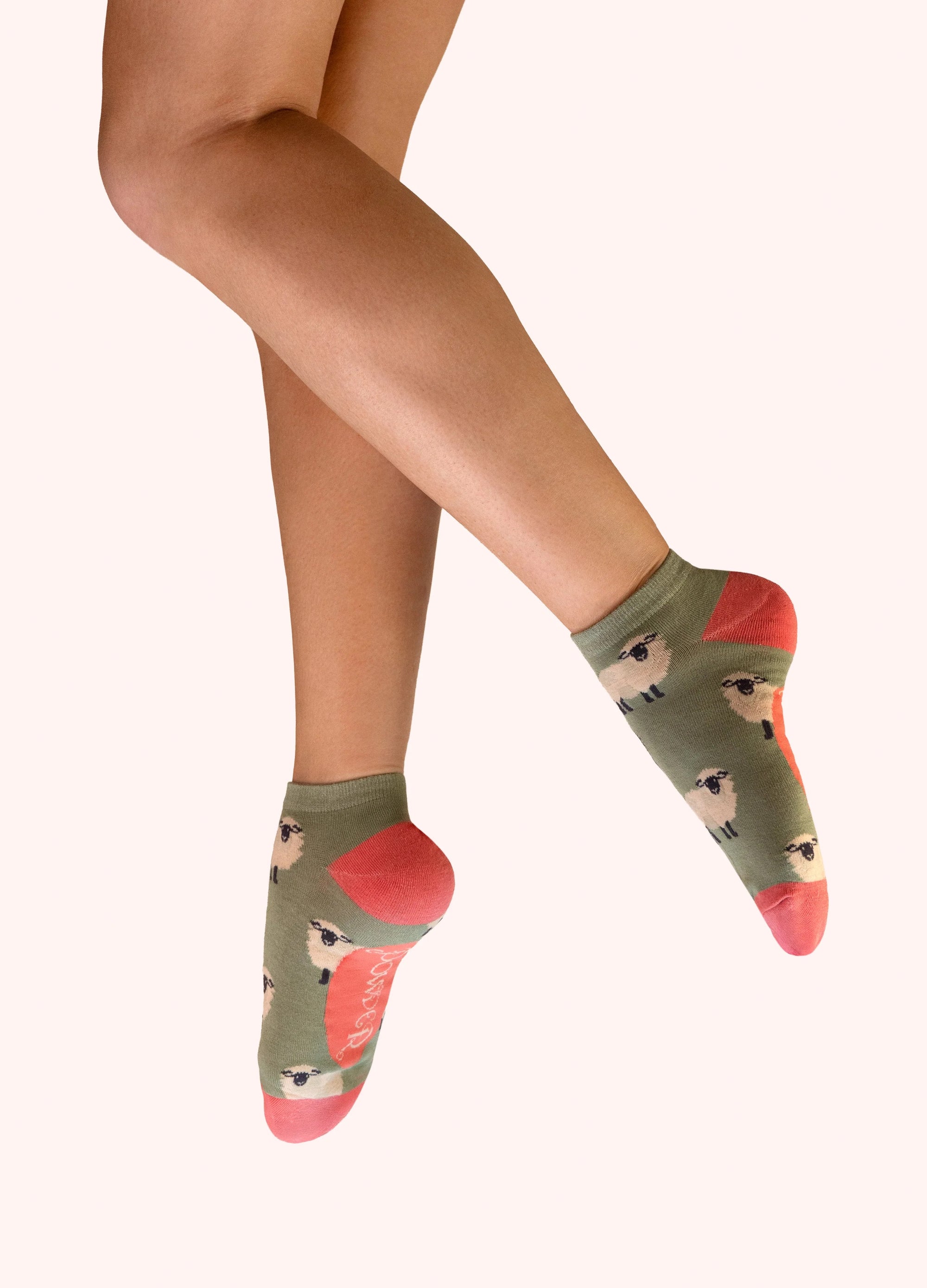 Powder - Sheep - Ladies Bamboo Trainer Socks - Sage Green