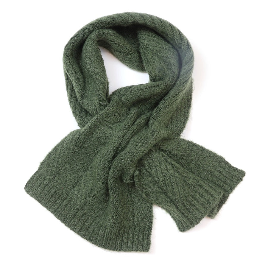 POM - Charlotte - Moss Green - Herringbone Knit Pull Through Crossover Scarf
