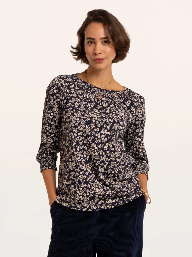 Brakeburn - Brielle - Floral Printed 3/4 T-shirt - Navy