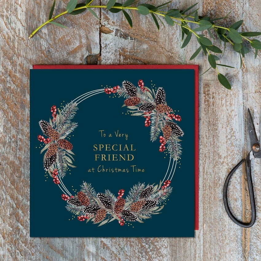 Toasted Crumpet Special Friend Wreath Christmas Card