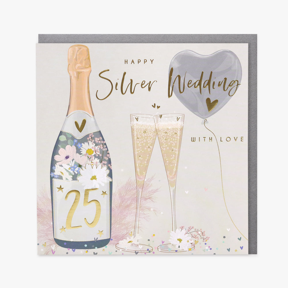 Belly Button Happy Silver Wedding Champagne 25 years Card