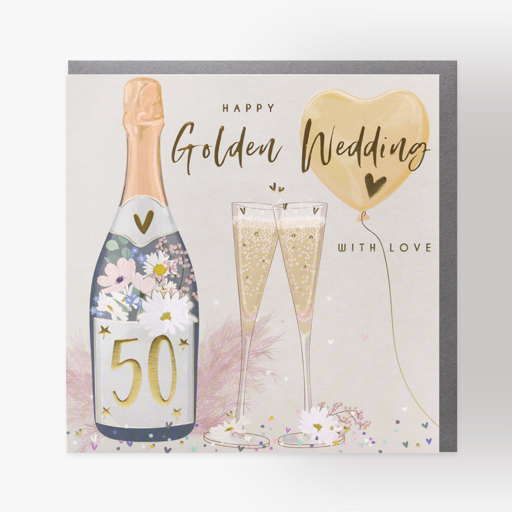Belly Button Happy Golden Wedding Champagne 50 years Card