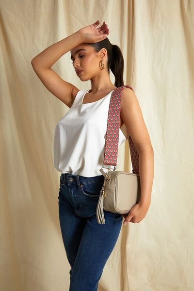 Elie Beaumont Designer PINK PEACOCK Adjustable Crossbody Bag Strap (GOLD Fittings)