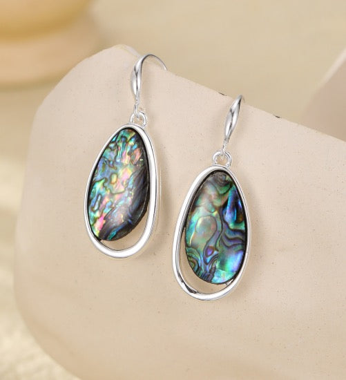 Gracee Jewellery -  Shell And Silver Cut Out Ovals - Drop Dangly Earrings