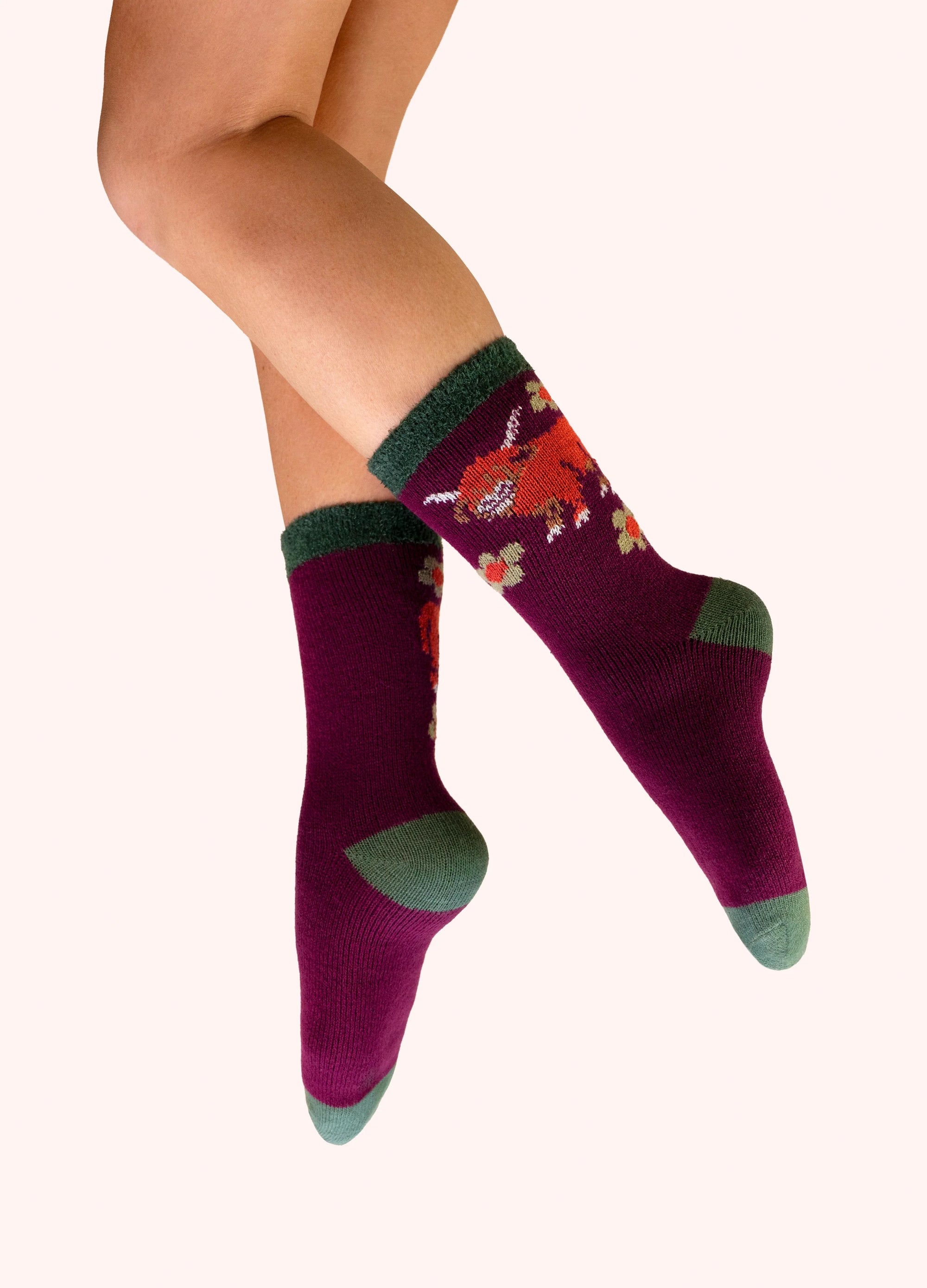 Powder - Highland Cow - Ladies Thick Cosy Lined Ankle Socks - Purple