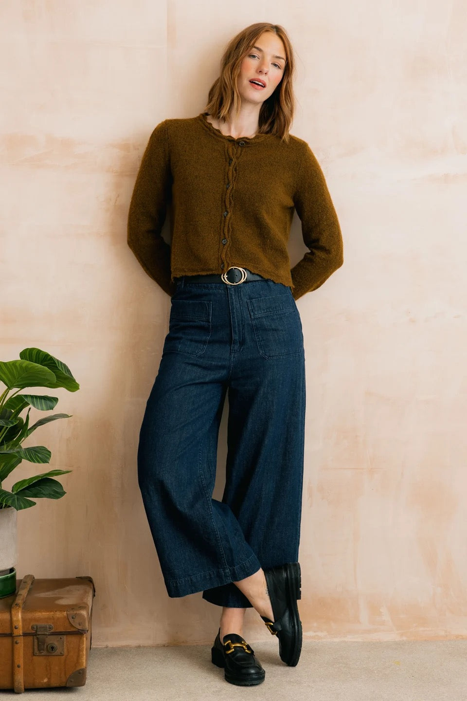 Elodie - Scallop Neck Outfitter Knit Cardigan - Burnt Caramel - Lily &amp; Me