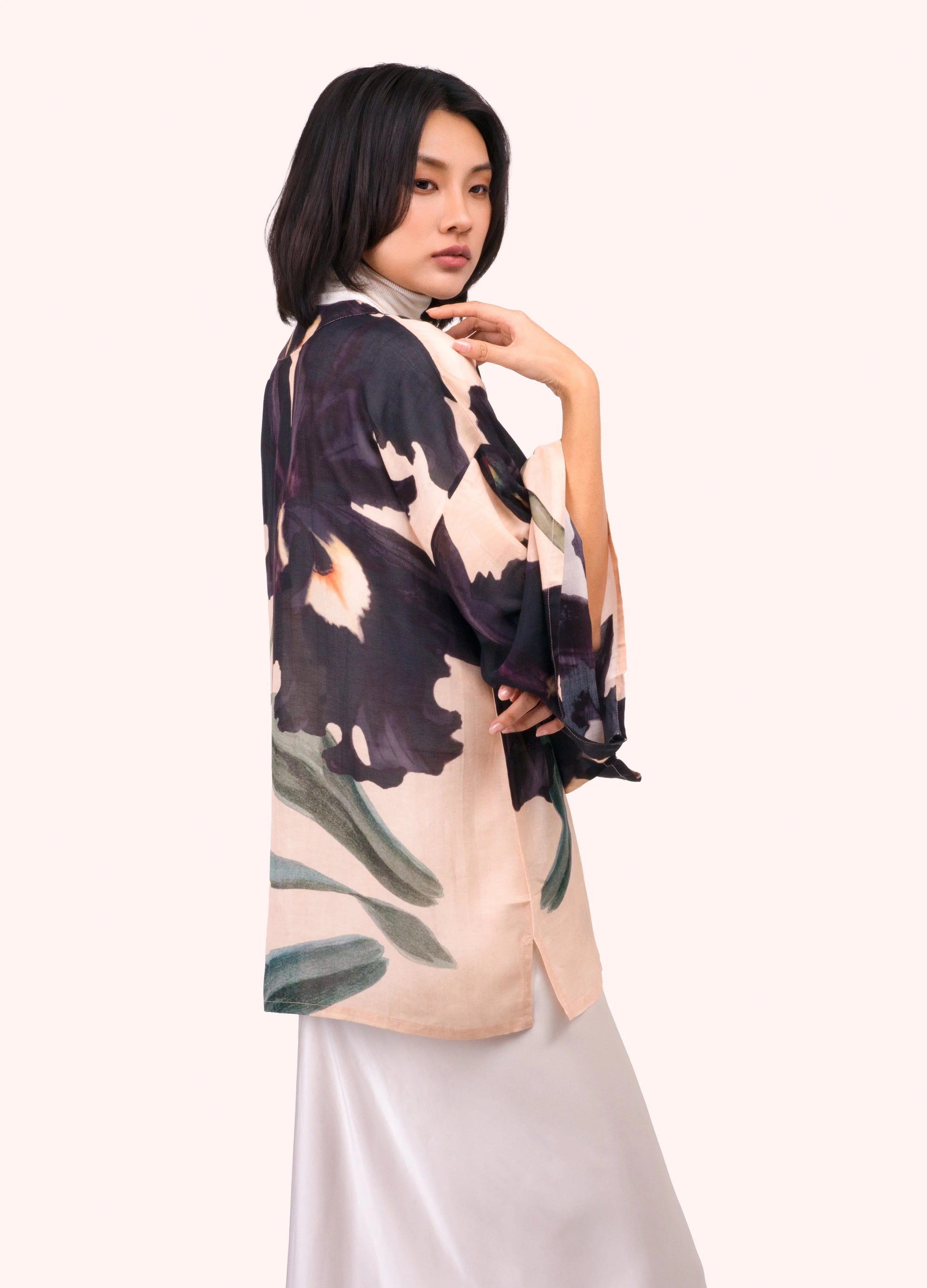 Powder - Midnight Orchid -  Short Kimono Jacket - Charcoal
