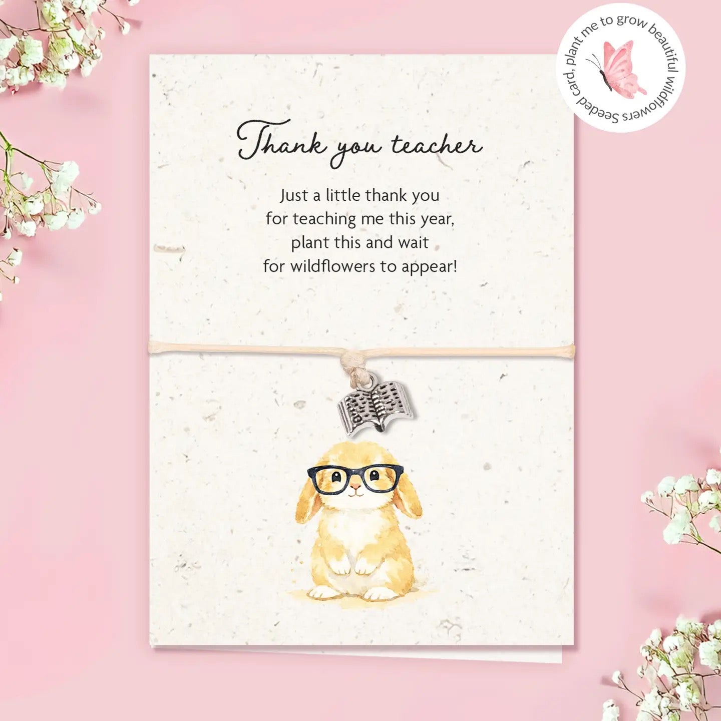 Letterbox Love Seeded Card Bracelet - Thank You Teacher  - Open Book