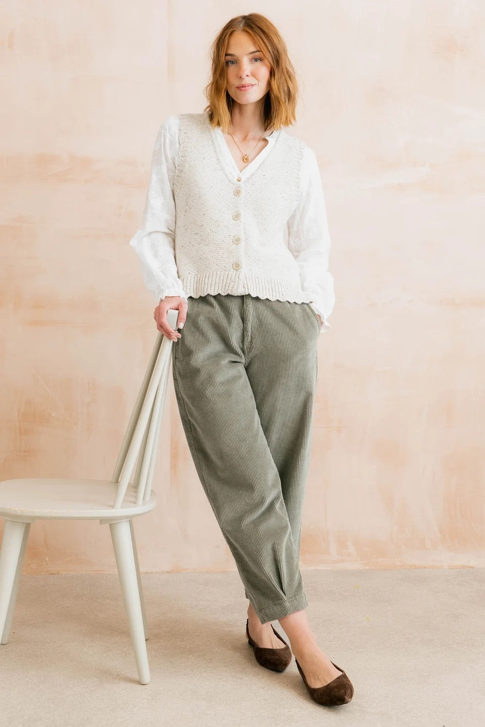 Ivy Knitted Waistcoat - Ecru (Fleck) - Lily &amp; Me
