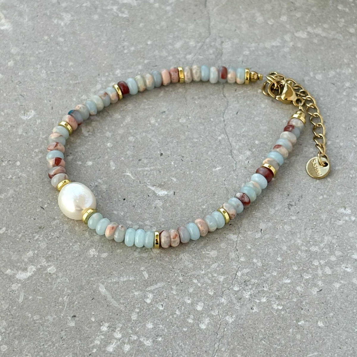 Sea Spray Stone Full Beaded Bracelet with Gold  - Flax Barn Waterproof Jewellery